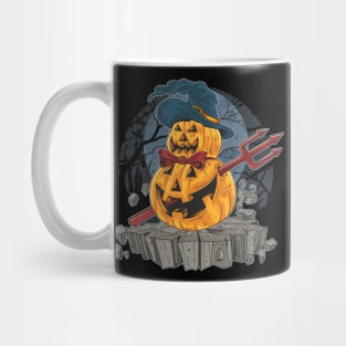 Pumpkin Trident Man - Scary Jack O Lantern Halloween Cartoon Art Mug